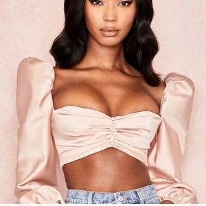 House of CB Satin Puff Sleeve crop top